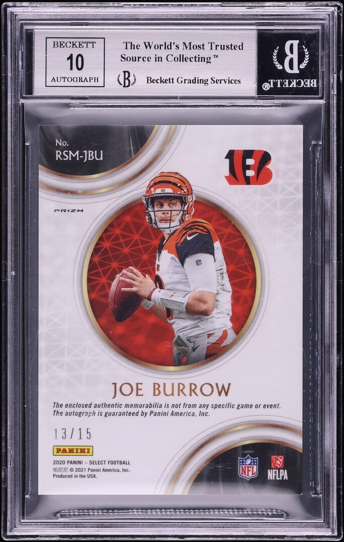2020 Select Tie Dye Prizm Joe Burrow ROOKIE PATCH AUTO /15 #RSM-JBU BGS 9 MINT