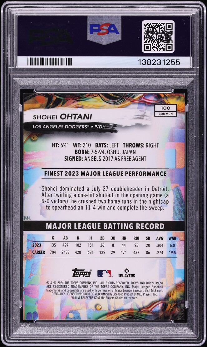 2024 Finest Green Refractor Shohei Ohtani /75 #100 PSA 10 GEM MINT