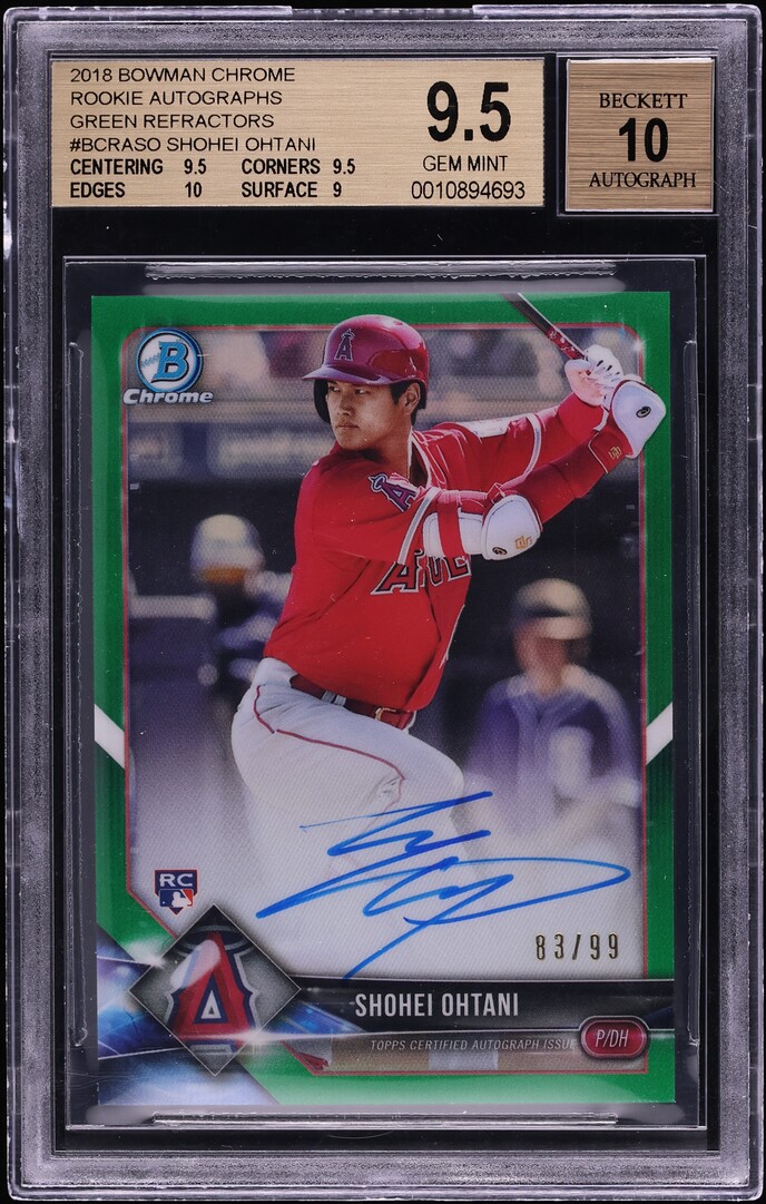 2018 Bowman Chrome Green Refractor Shohei Ohtani ROOKIE AUTO /99 #BCRA-SOBGS 9.5 GEM MINT