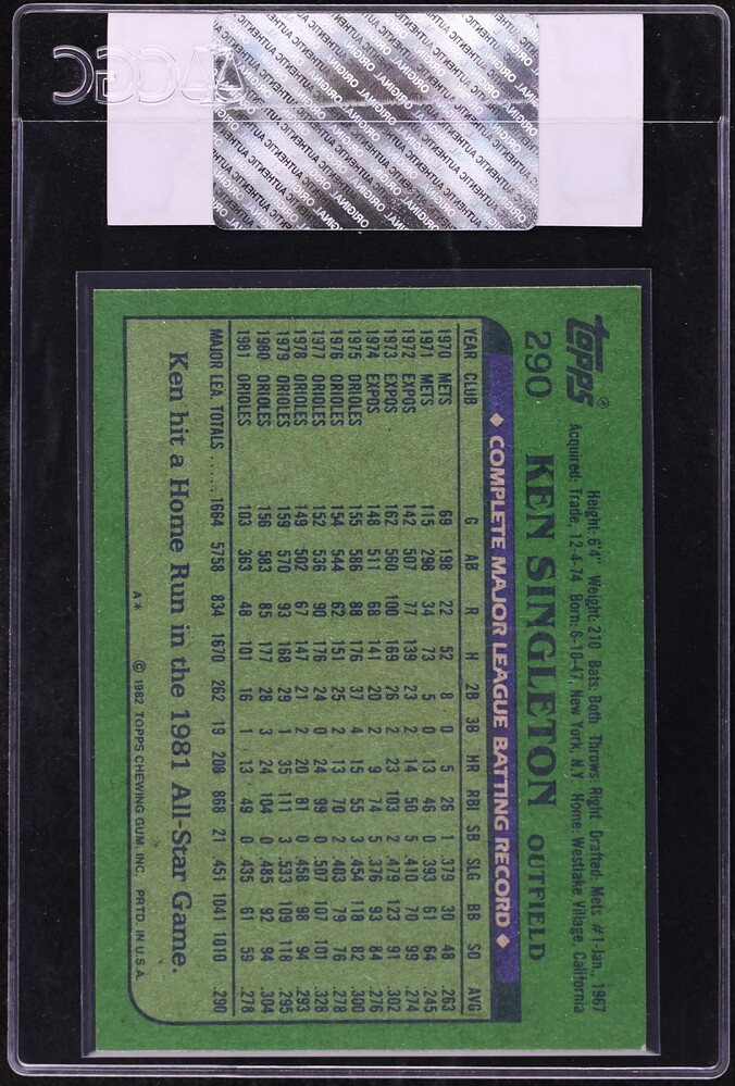 1982 Topps Ken Singleton #290 CGC AUTH