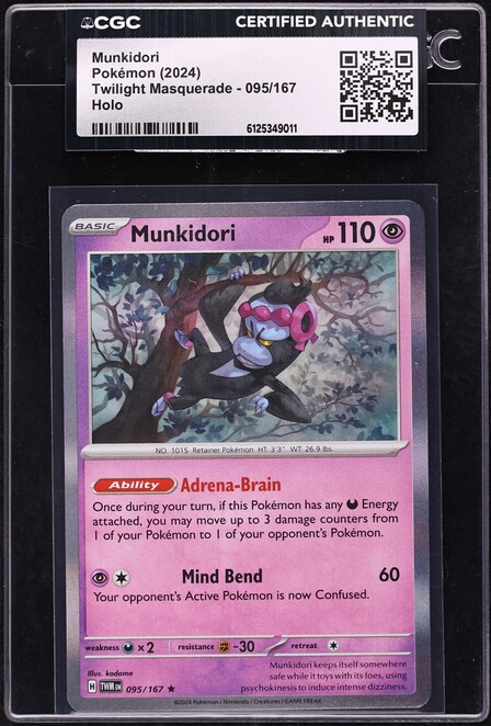 2024 Pokemon Scarlet & Violet Twilight Masquerade Holo Munkidori #95 CGC AUTH