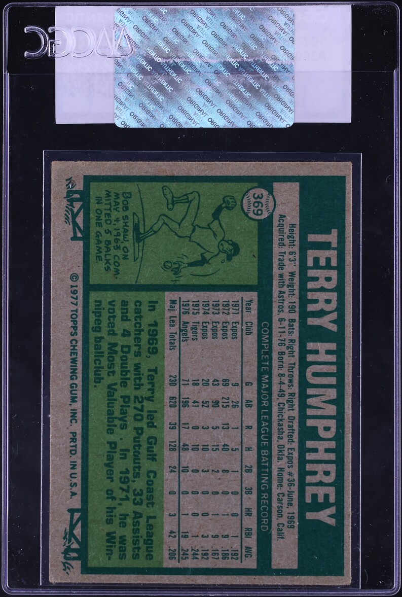 1977 Topps Terry Humphrey #369 CGC AUTH