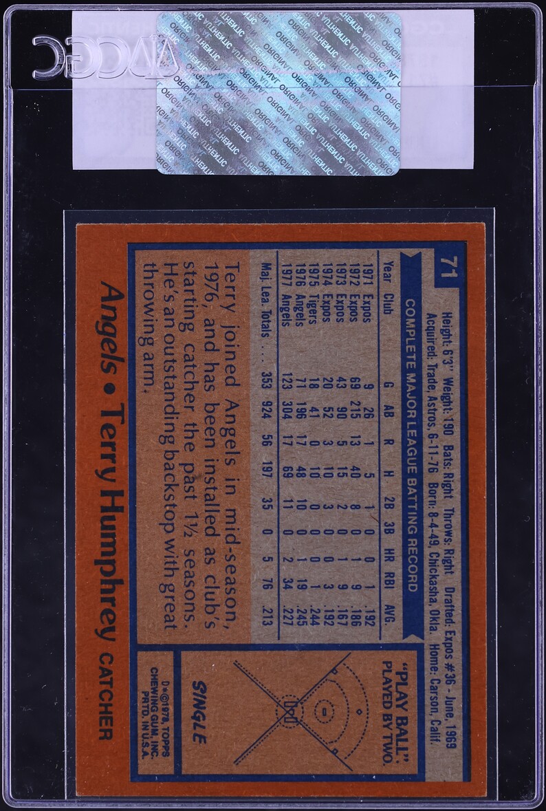 1978 Topps Terry Humphrey #71 CGC AUTH