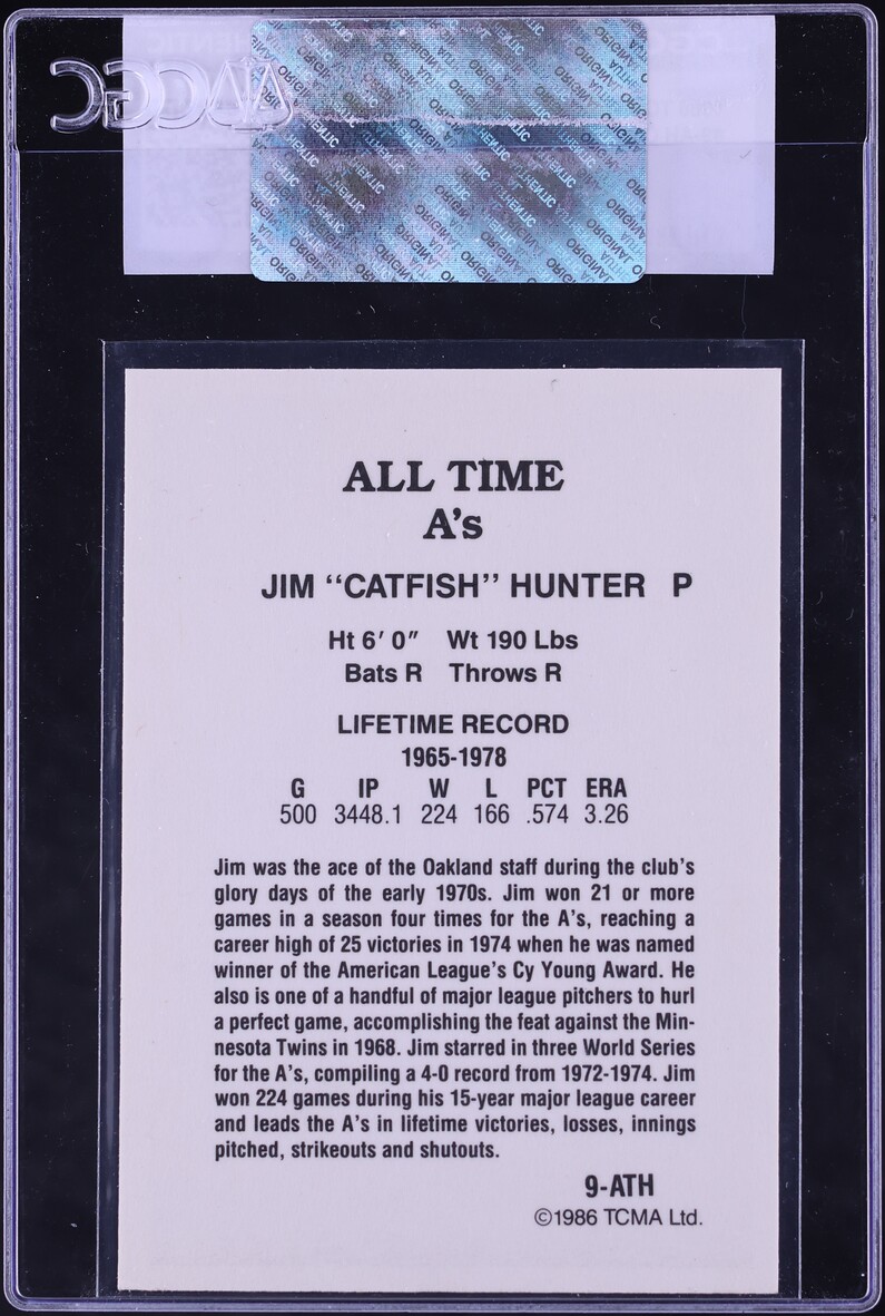 1986 TCMA All-Time Oakland Athletics Catfish Hunter #9-AH CGC AUTH