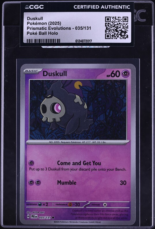 2025 Pokemon Scarlet & Violet Prismatic Evolutions Poke Ball Holo Duskull #35 CGC AUTH