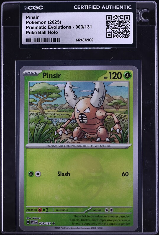 2025 Pokemon Scarlet & Violet Prismatic Evolutions Poke Ball Holo Pinsir #3 CGC AUTH