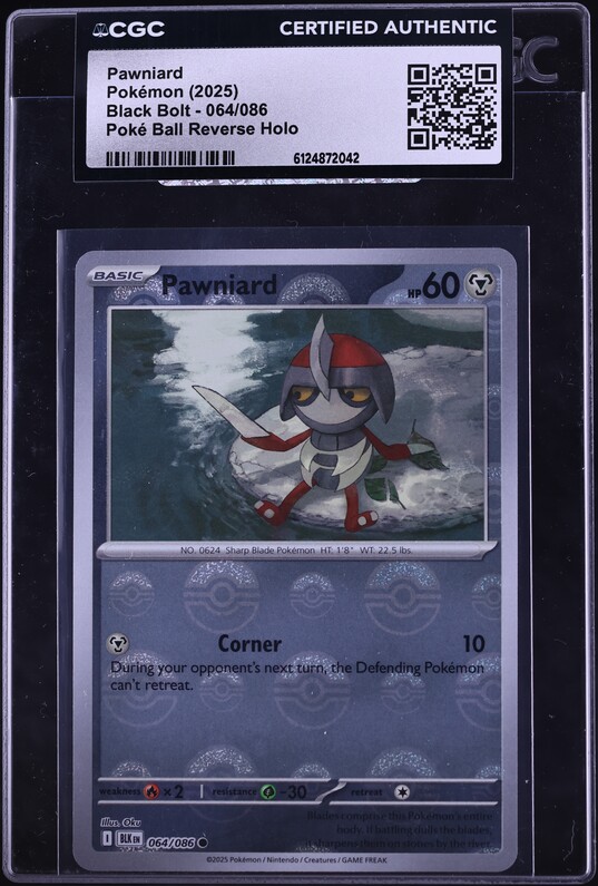 2025 Pokemon Scarlet & Violet Black Bolt Poke Ball Reverse Holo Pawniard #64 CGC AUTH