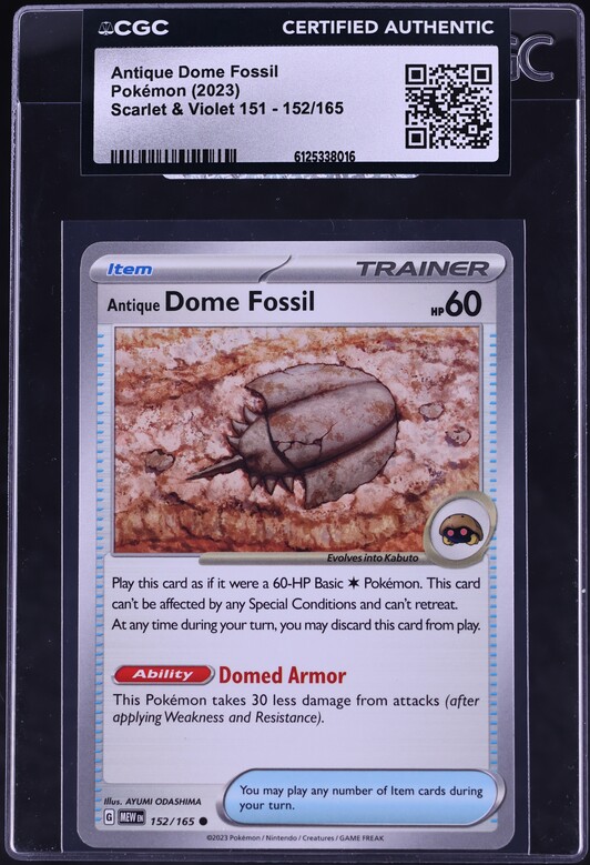 2023 Pokemon Scarlet & Violet 151 Antique Dome Fossil #152 CGC AUTH