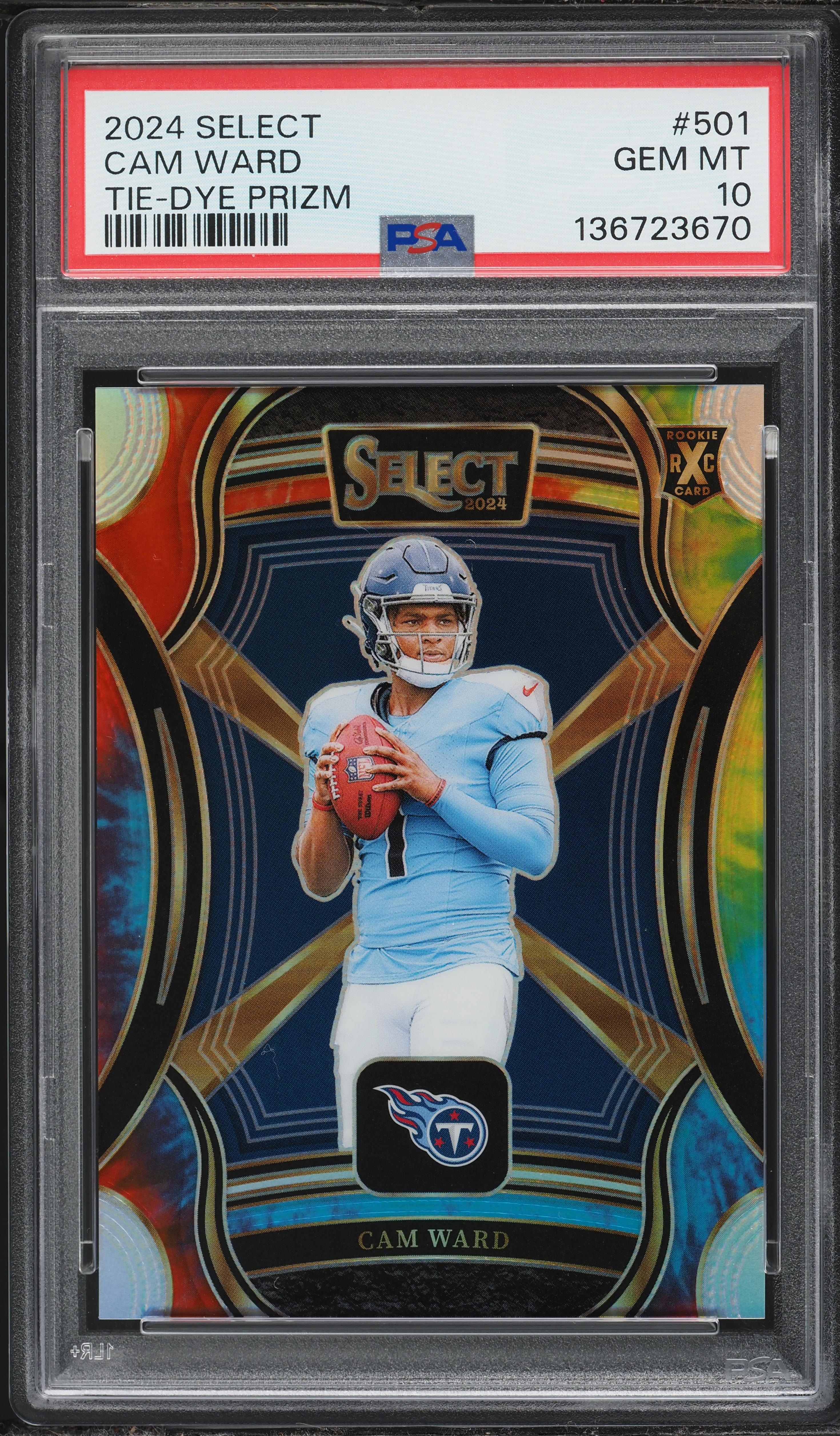 2024 Select Football Tie-Dye Prizm Cam Ward ROOKIE /25 #501 PSA 10