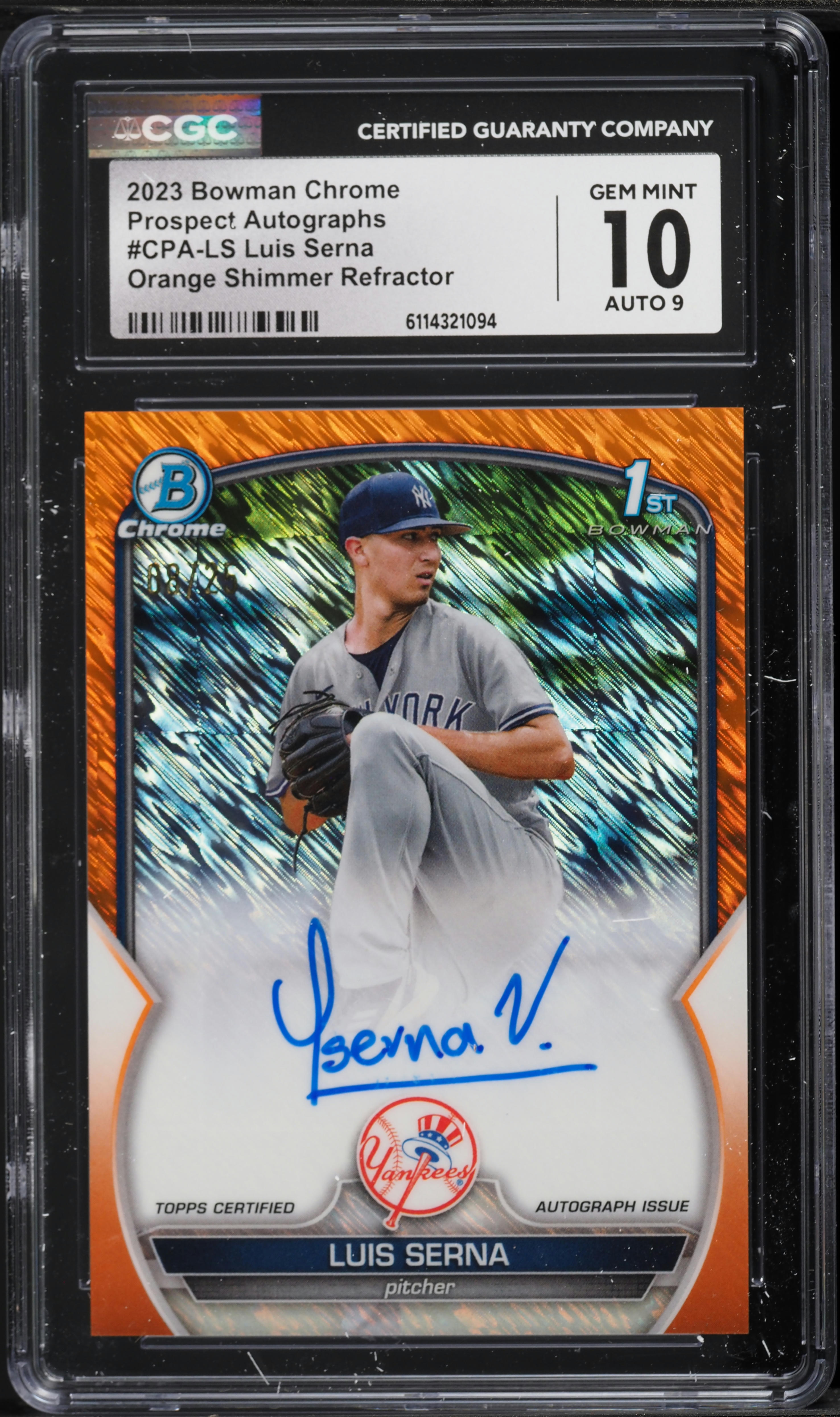 2023 Bowman Chrome Prospects Baseball Orange Shimmer Luis Serna #CPA-LS PSA 10