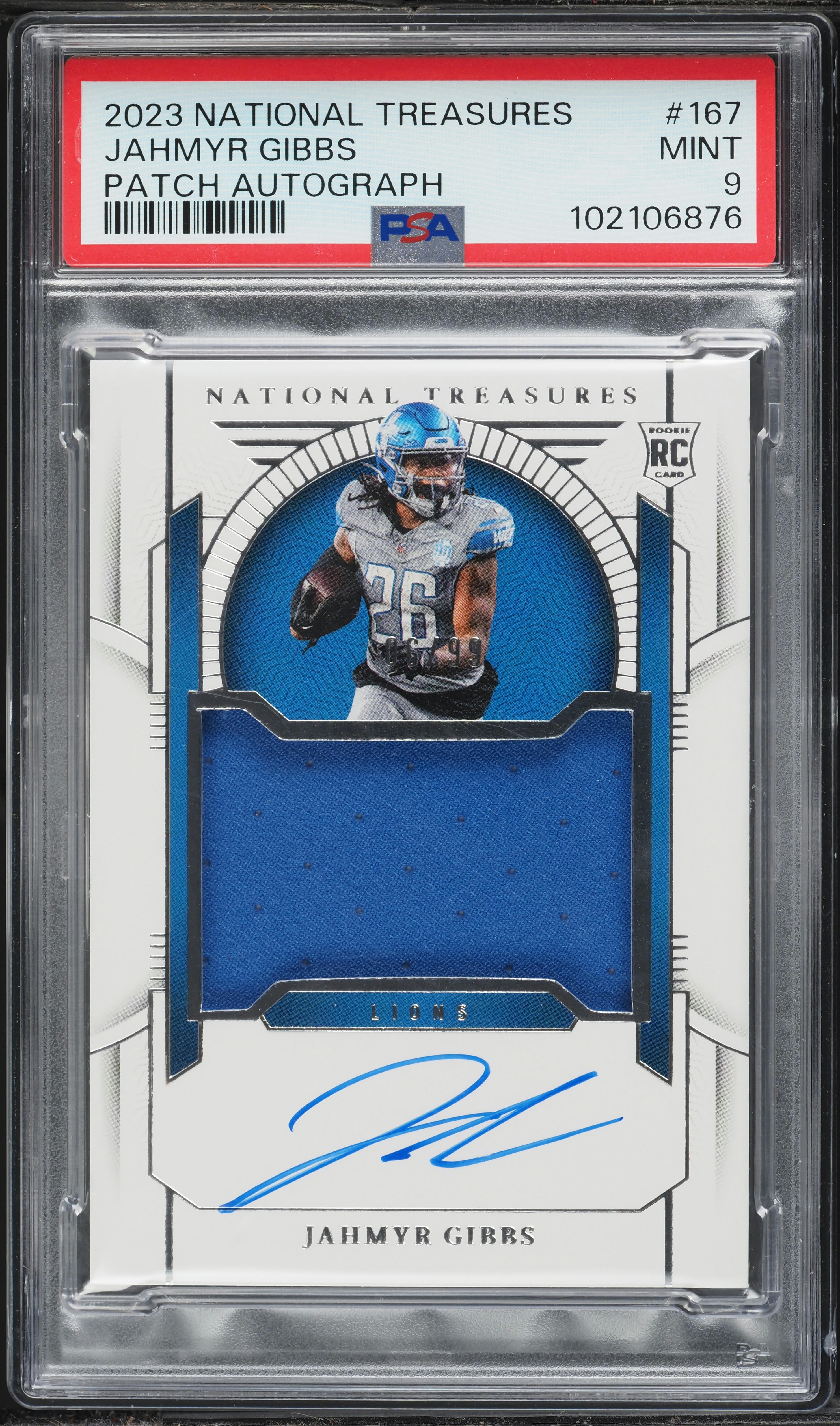2023 National Treasures Jahmyr Gibbs ROOKIE PATCH AUTO /99 #167