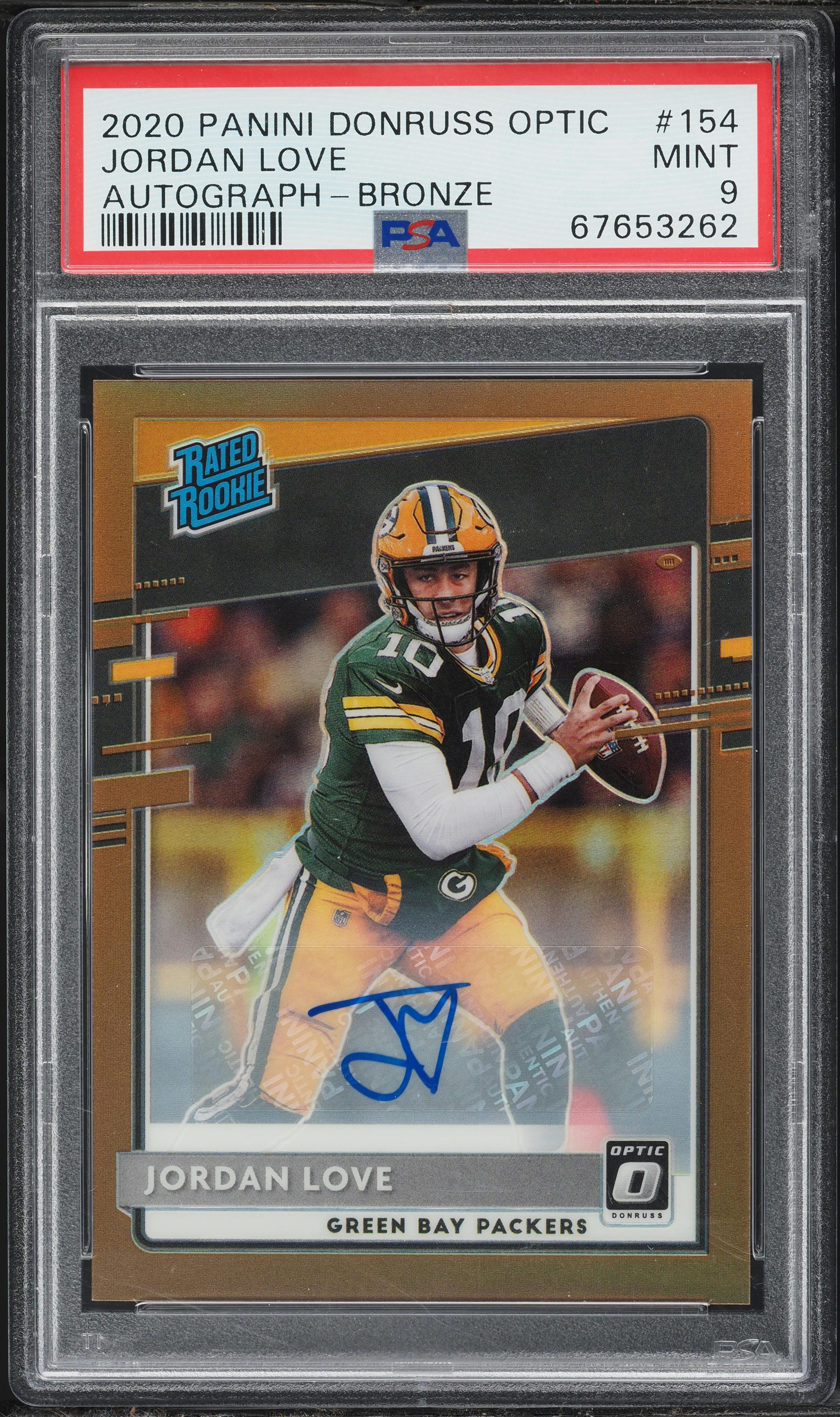 2020 Donruss Optic Bronze Jordan Love ROOKIE AUTO #154 PSA 9 MINT