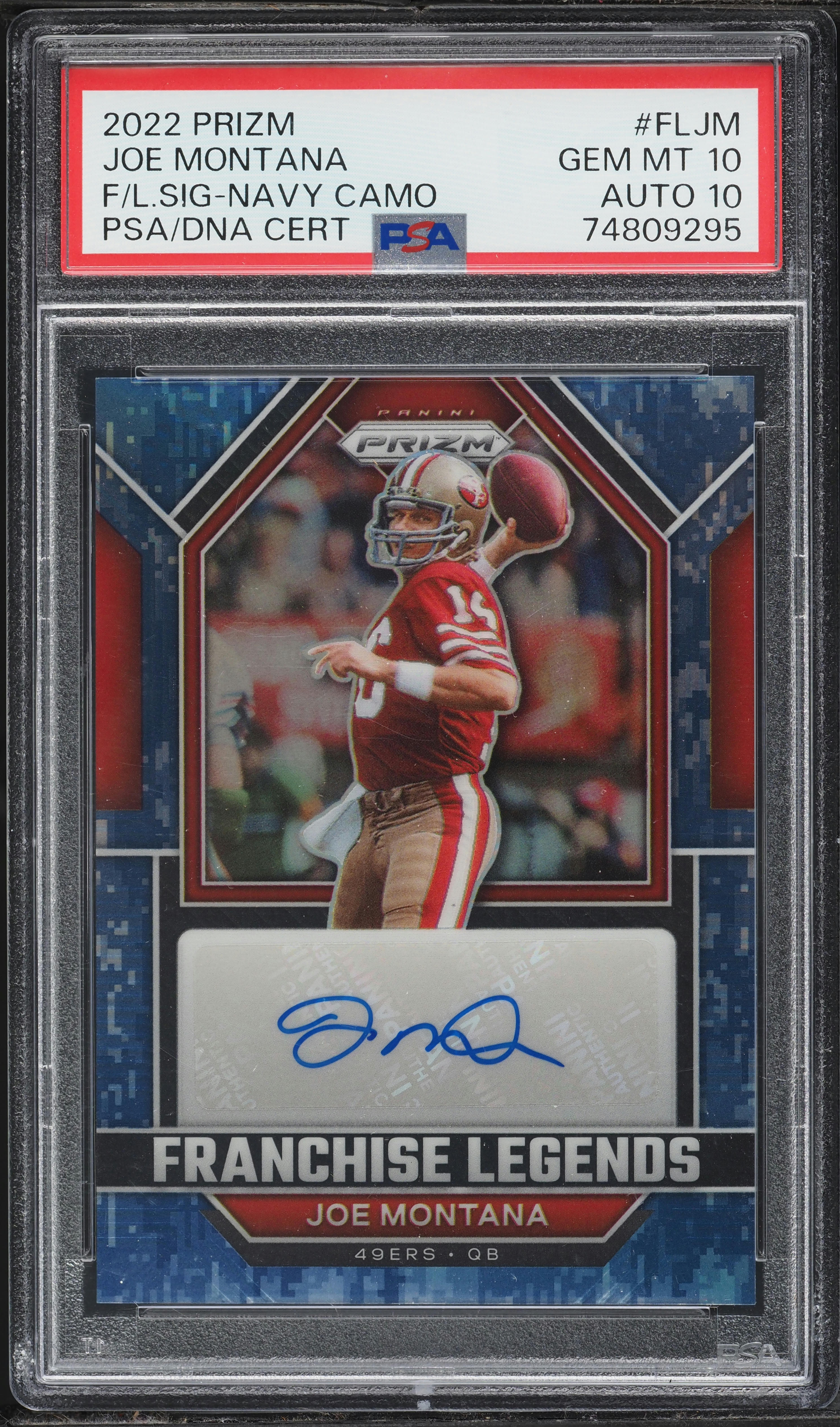 2022 Panini Prizm Franchise Legends Navy Camo Joe Montana AUTO DNA