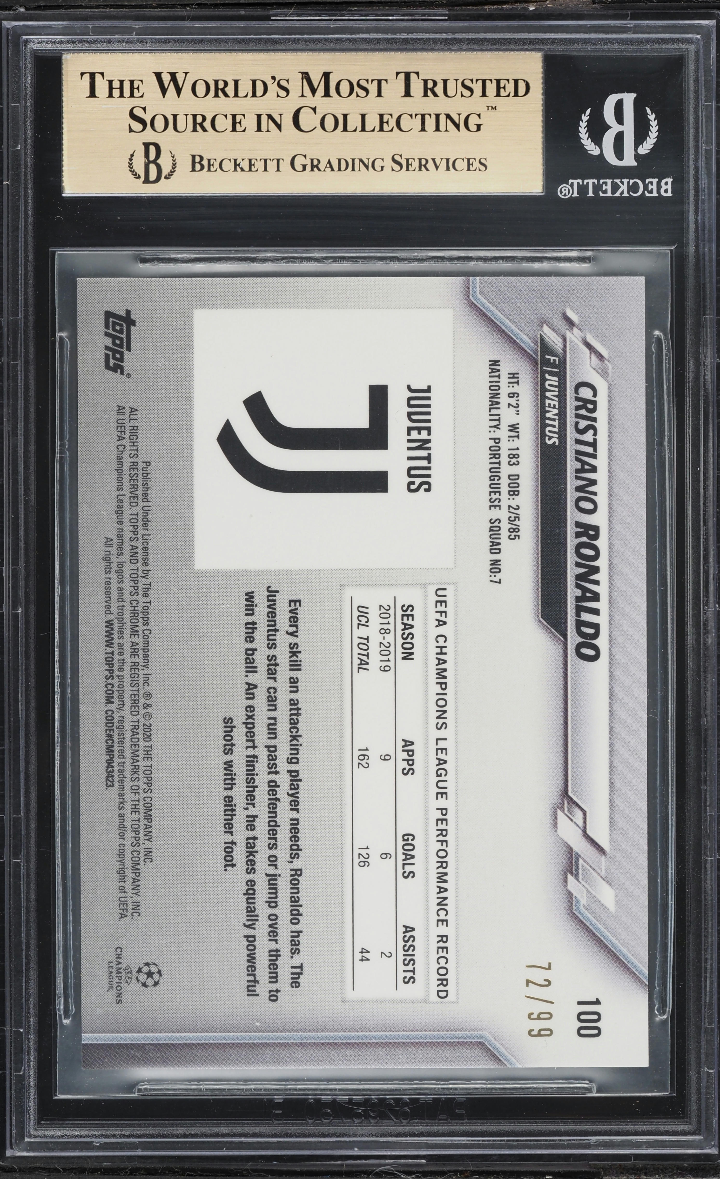 2019 Topps Chrome Sapphire UEFA Yellow Cristiano Ronaldo /99 #100