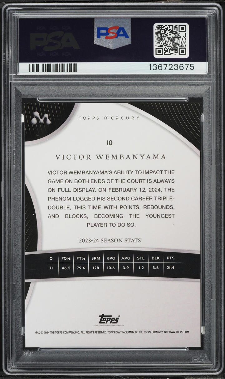 2023 Topps Mercury Black Refractor Victor Wembanyama ROOKIE /10 #10 PSA 7 NRMT