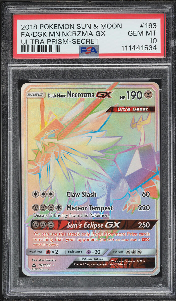 2018 Pokemon Sun & Moon Ultra Prism Rainbow Rare Dusk Mane Necrozma GX #163 PSA 10 GEM MINT