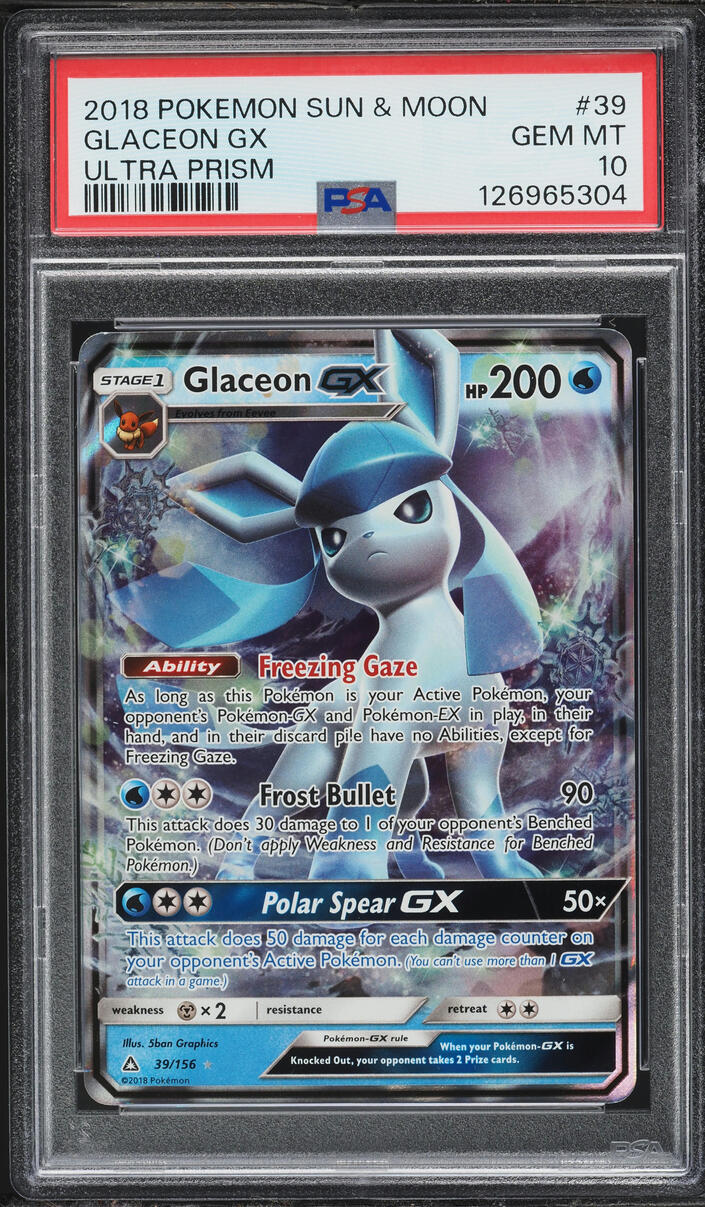2018 Pokemon Sun & Moon Ultra Prism Holo Glaceon GX #39 PSA 10 GEM MINT