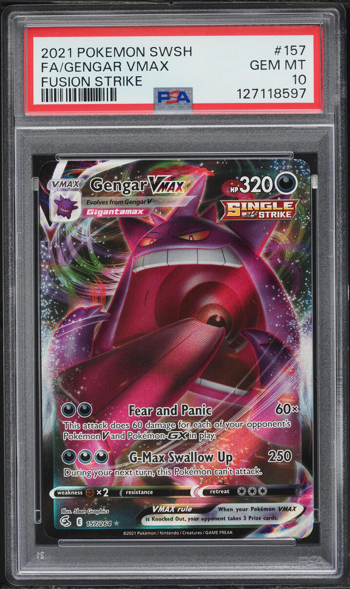2021 Pokemon Sword & Shield Fusion Strike Full Art Gengar VMAX #157 PSA 10 GEM MINT
