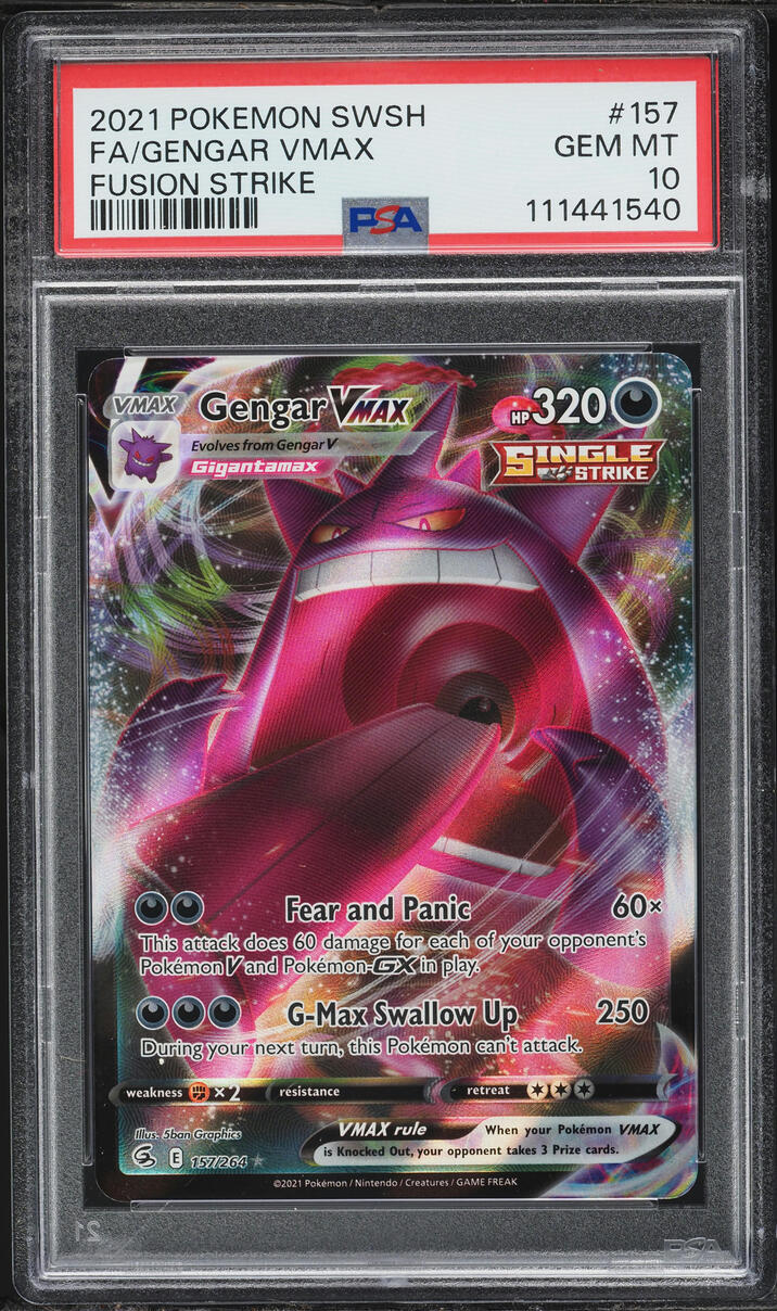 2021 Pokemon Sword & Shield Fusion Strike Full Art Gengar VMAX #157 PSA 10 GEM MINT