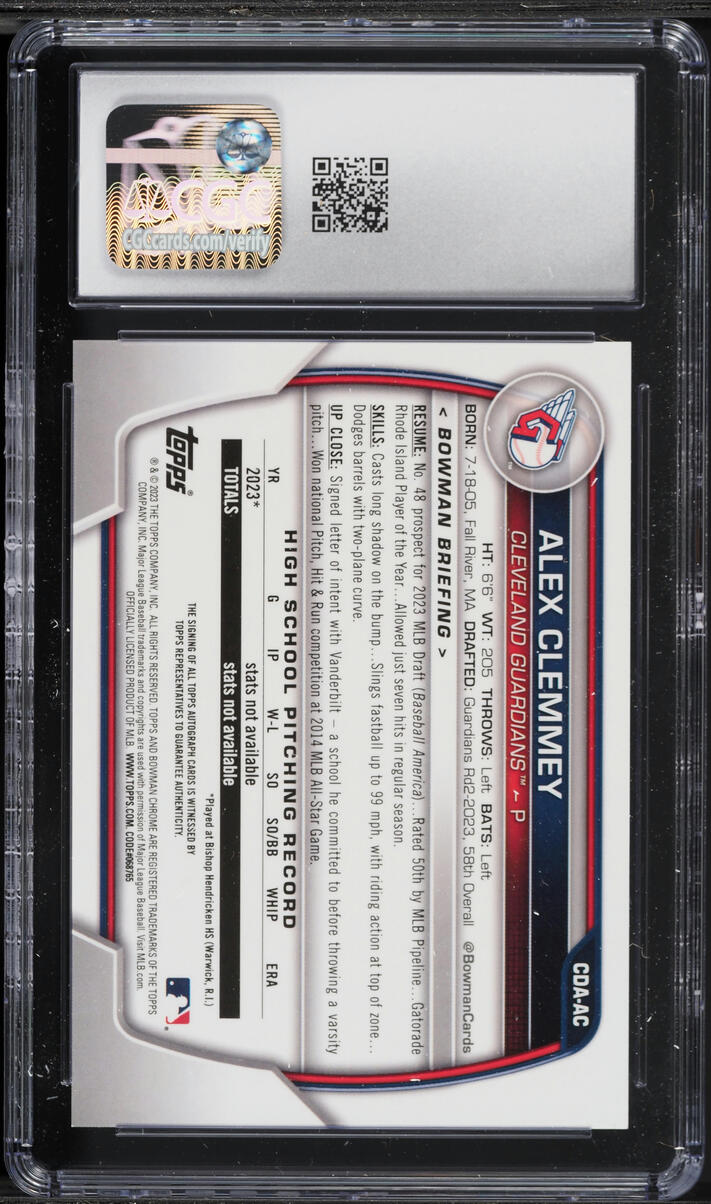 2023 Bowman Chrome Draft Alex Clemmey PROSPECT AUTO #CDA-AC CGC 10 GEM MINT