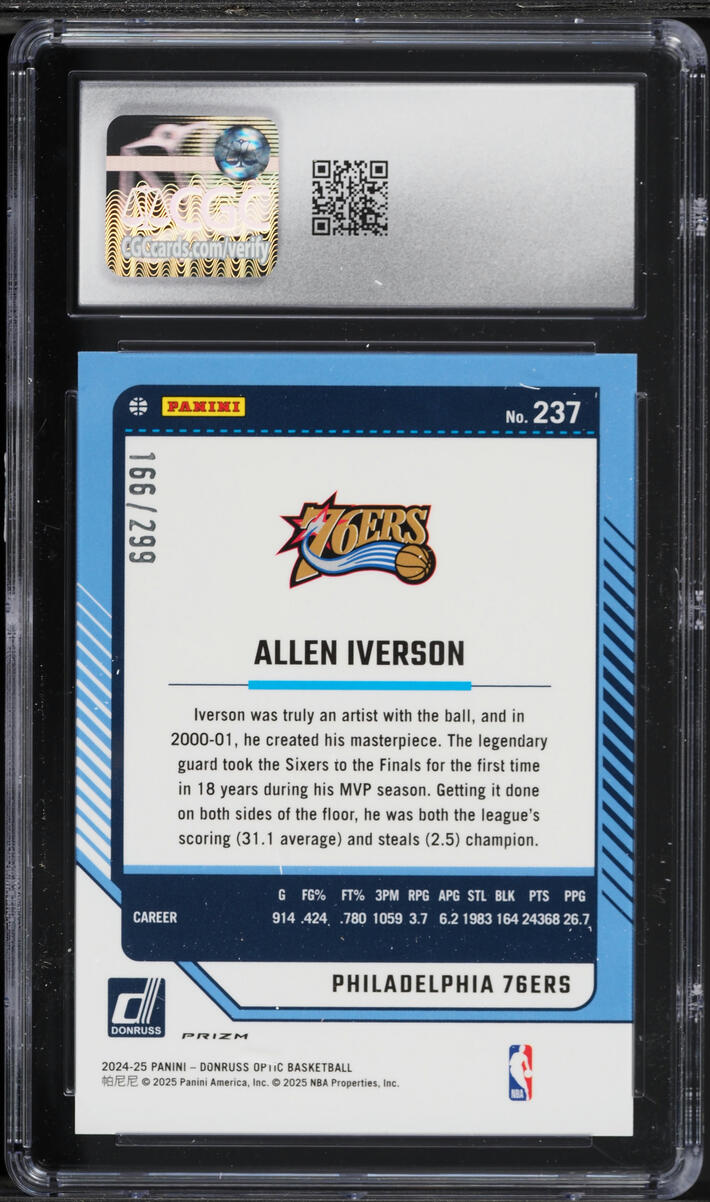 2024 Donruss Optic Hyper Orange Allen Iverson /299 #237 CGC 10 GEM MINT