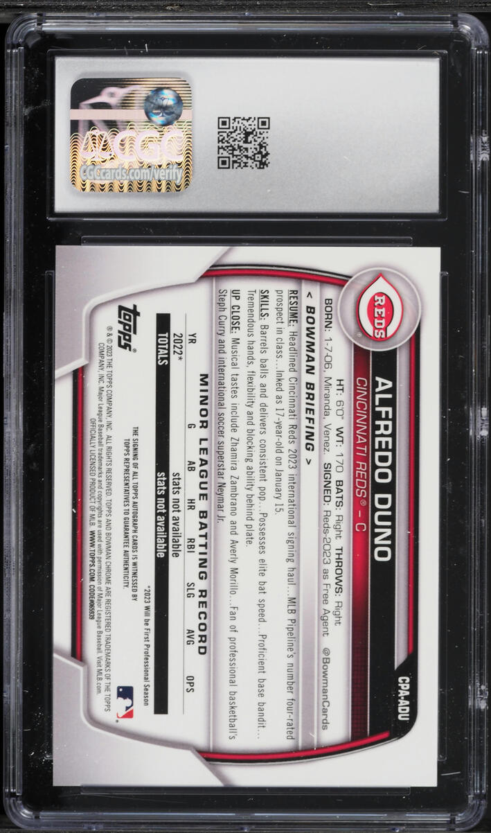 2023 Bowman Chrome Alfredo Duno PROSPECT AUTO #CPA-ADU CGC 10 GEM MINT