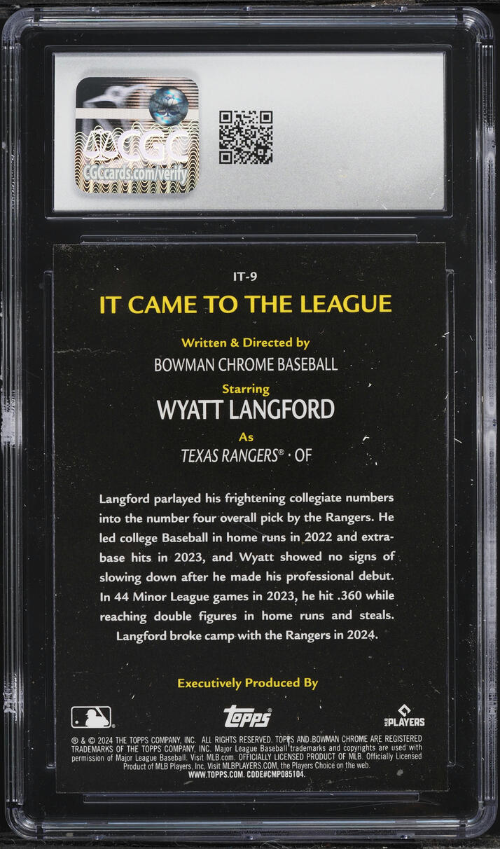 2024 Bowman Chrome It Came To The League Wyatt Langford ROOKIE #IT-9 CGC 10 GEM MINT