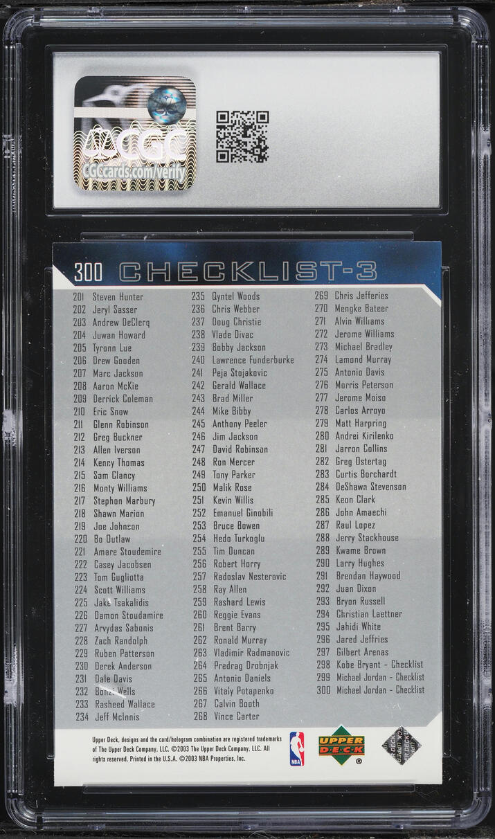2003 Upper Deck Basketball Michael Jordan #300 CGC 10 GEM MINT