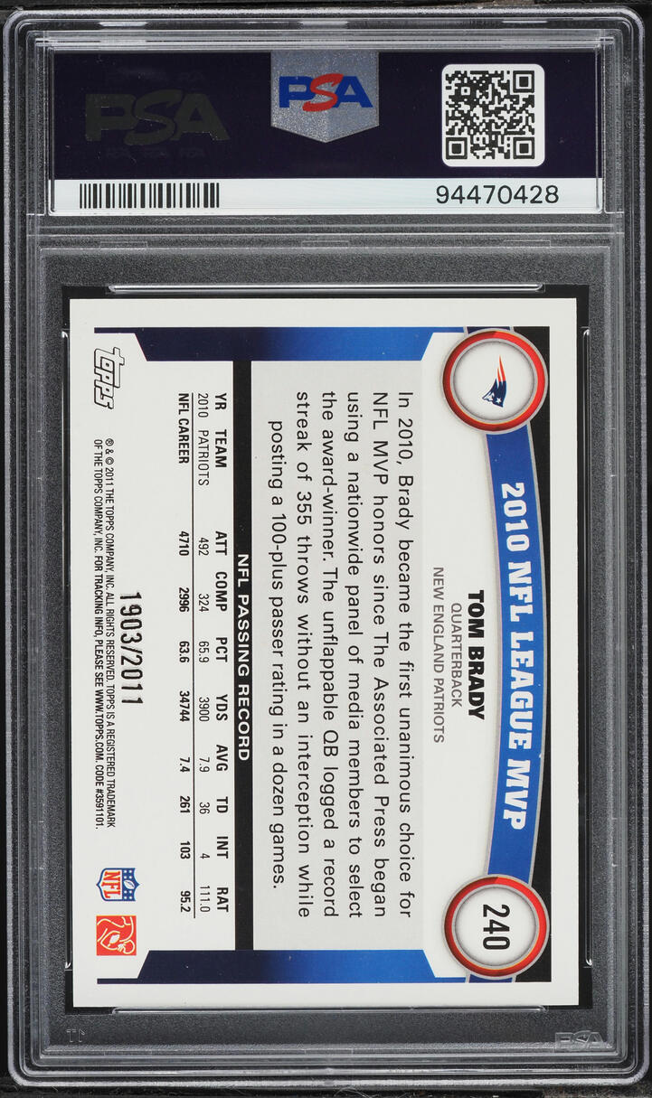 2011 Topps Gold Tom Brady /2011 #240 PSA 9 MINT