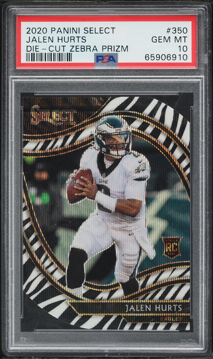 2020 Select Field Level Zebra Prizm Die-Cut Jalen Hurts ROOKIE #350 PSA 10 GEM MINT