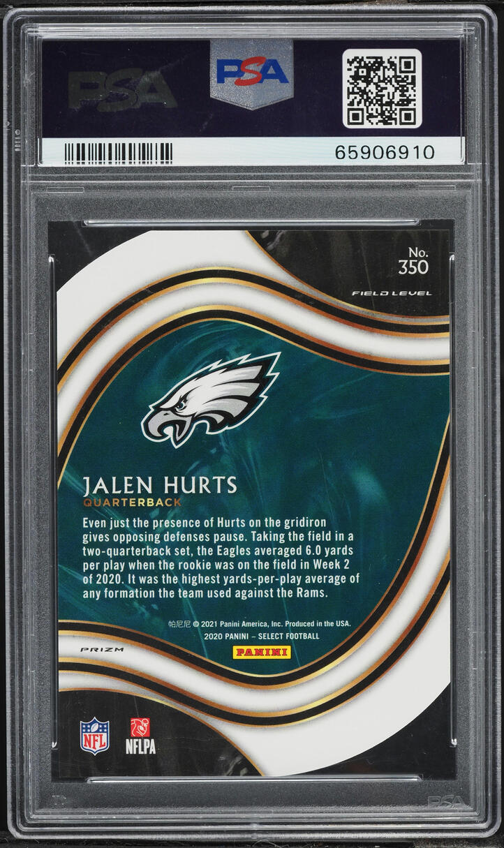 2020 Select Field Level Zebra Prizm Die-Cut Jalen Hurts ROOKIE #350 PSA 10 GEM MINT