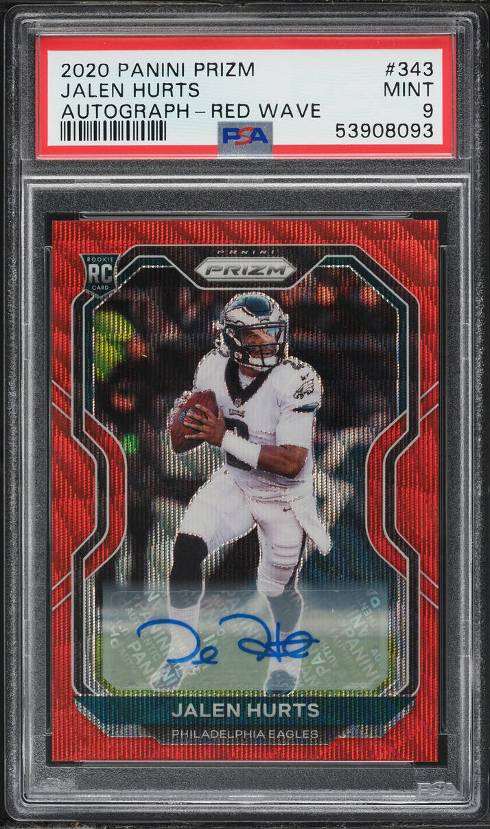 2020 Panini Prizm Red Wave Jalen Hurts ROOKIE AUTO /149 #343 PSA 9
