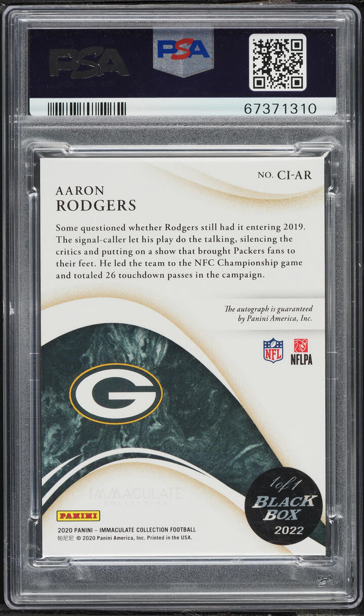 2020 Immaculate Collection Cleat Impressions Black Box Aaron Rodgers AUTO DNA 9 1/1 PSA AUTH