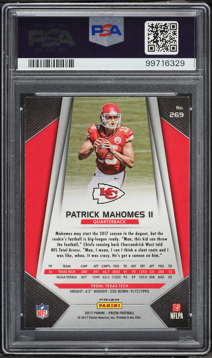 2017 Panini Prizm Red White Blue Patrick Mahomes II ROOKIE #269 PSA 10 GEM MINT