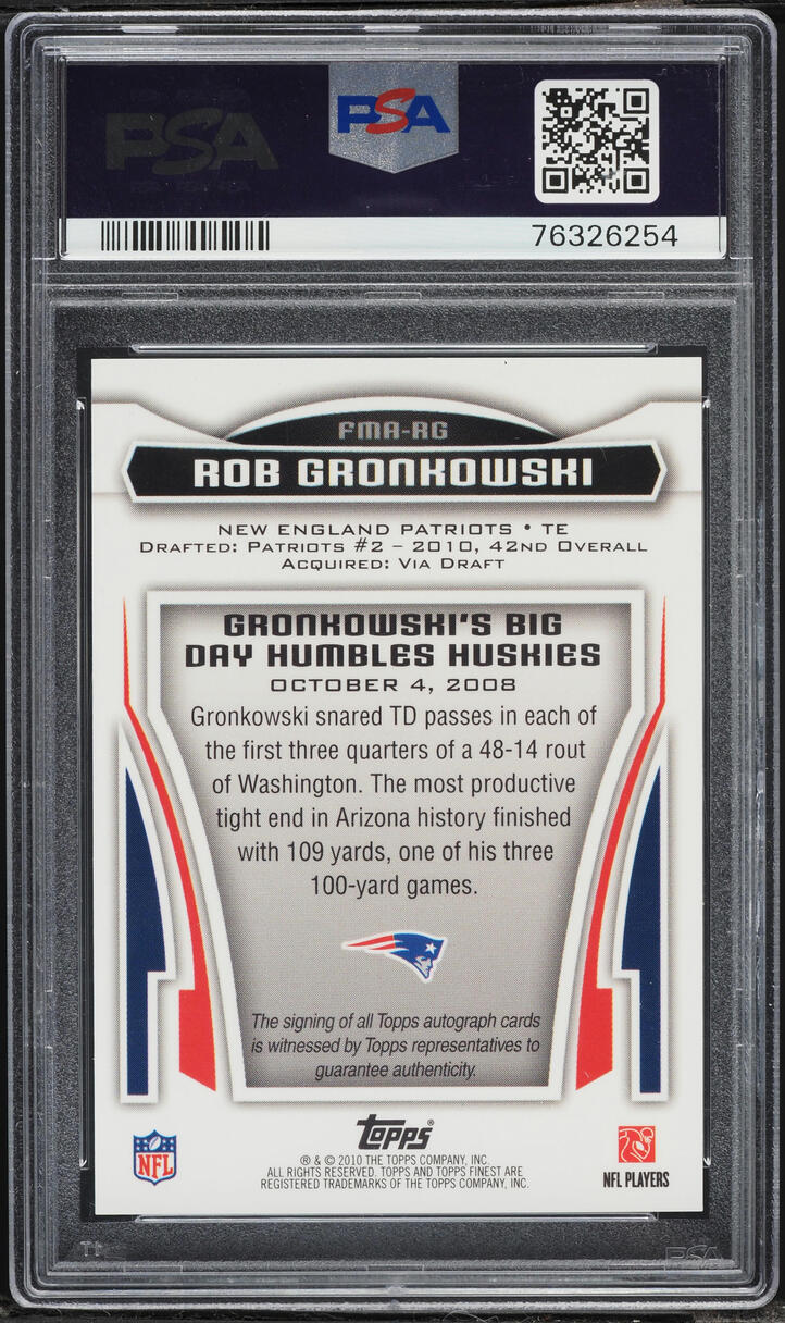 2010 Finest Moments Rob Gronkowski ROOKIE AUTO #FMARG PSA 10 GEM MINT