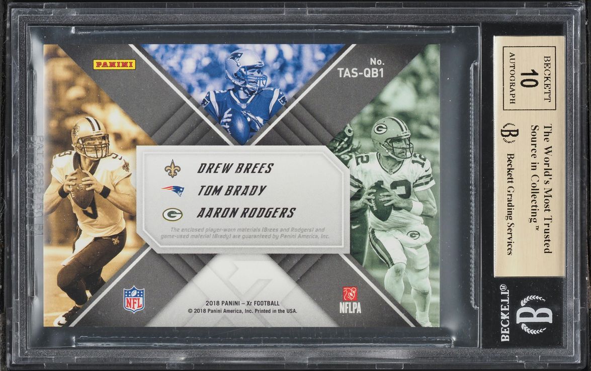 2018 Panini XR Triple Aaron Rodgers Drew Brees Tom Brady PATCH AUTO /5 #3 BGS 9.5 GEM MINT