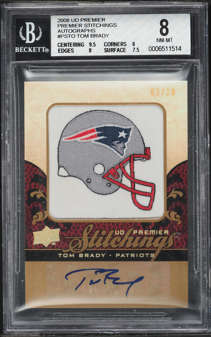 2008 Upper Deck Premier Stitchings Tom Brady PATCH AUTO #PSTO BGS 8 NM-MT