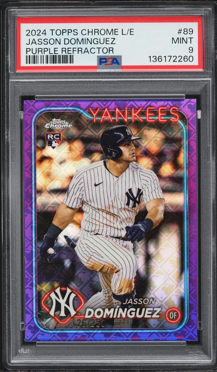 2024 Topps Chrome Logofractor Purple Refractor Jasson Dominguez ROOKIE /250 #89 PSA 9 MINT