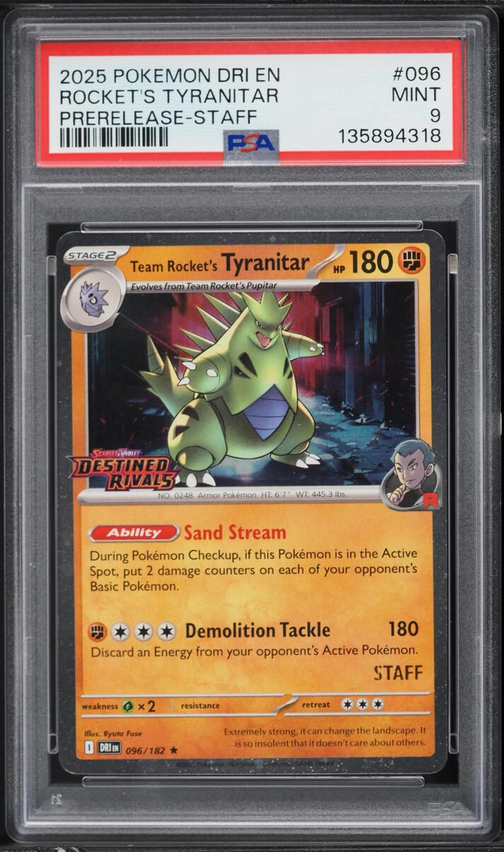 2025 Pokemon Scarlet & Violet Destined Rivals Team Rocket's Tyranitar #96 PSA 9 MINT