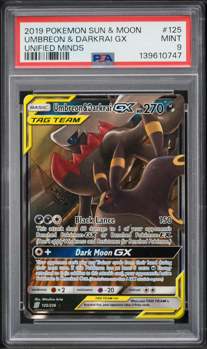 2019 Pokemon Sun & Moon Unified Minds Holo Umbreon & Darkrai GX #125 PSA 9 MINT