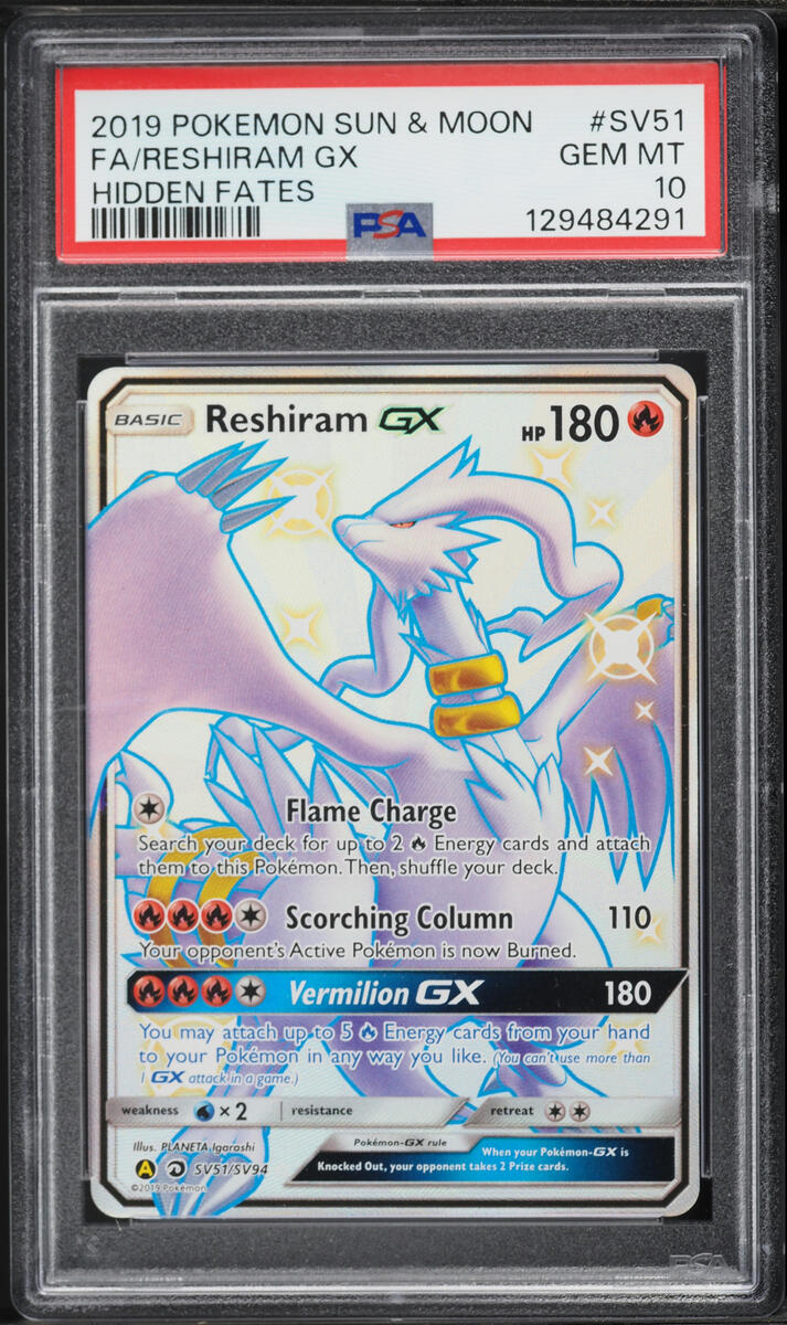 2019 Pokemon Sun & Moon Hidden Fates Shiny Reshiram GX #SV51 PSA 10 GEM MINT