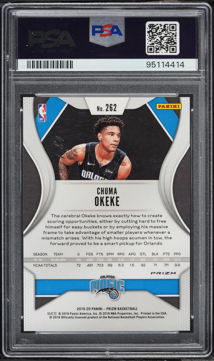 2019 Panini Prizm Black Chuma Okeke ROOKIE 1/1 #262 PSA 9 MINT