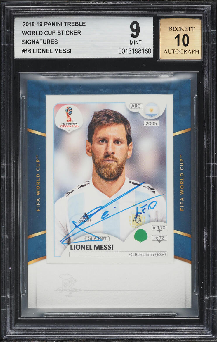 2018 Panini Treble World Cup Sticker Lionel Messi AUTO #WC-LM BGS 9 MINT
