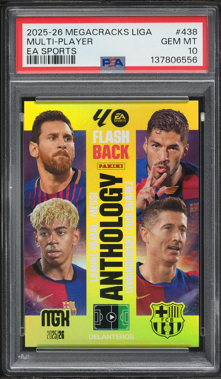 2025 Panini Megacracks Laliga EA Sports Multi-Player w/ Lionel Messi Lamine Yamal #438 PSA 10