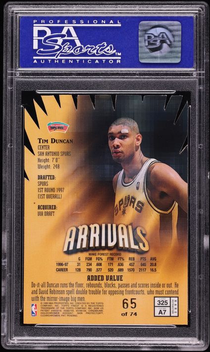 1997 Finest Embossed Gold Refractor Tim Duncan ROOKIE /74 #325 PSA 10 GEM MINT