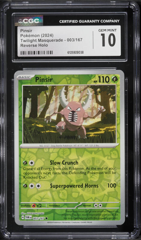 2024 Pokemon Scarlet & Violet Twilight Masquerade Reverse Holo Pinsir #003 CGC 10 GEM MINT