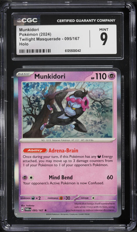 2024 Pokemon SV Twilight Masquerade Holo Munkidori #95 CGC 9 MINT
