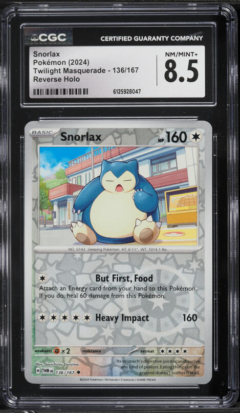 2024 Pokemon Scarlet & Violet Twilight Masquerade Reverse Holo Snorlax #136 CGC 8.5 NM-MT+