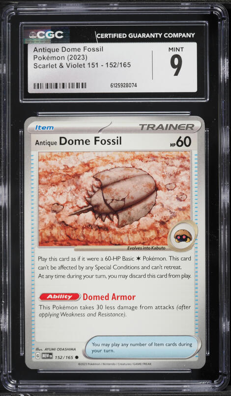 2023 Pokemon Scarlet & Violet 151 Antique Dome Fossil #152 CGC 9 MINT