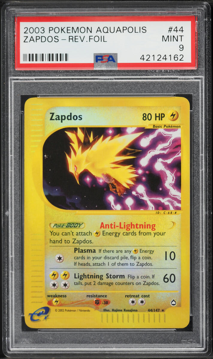2003 Pokemon Aquapolis Reverse Holo Zapdos #44 PSA 9 MINT